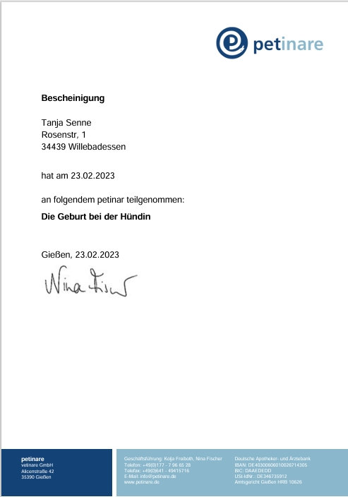 Fortbildung: Geburt der Hündin